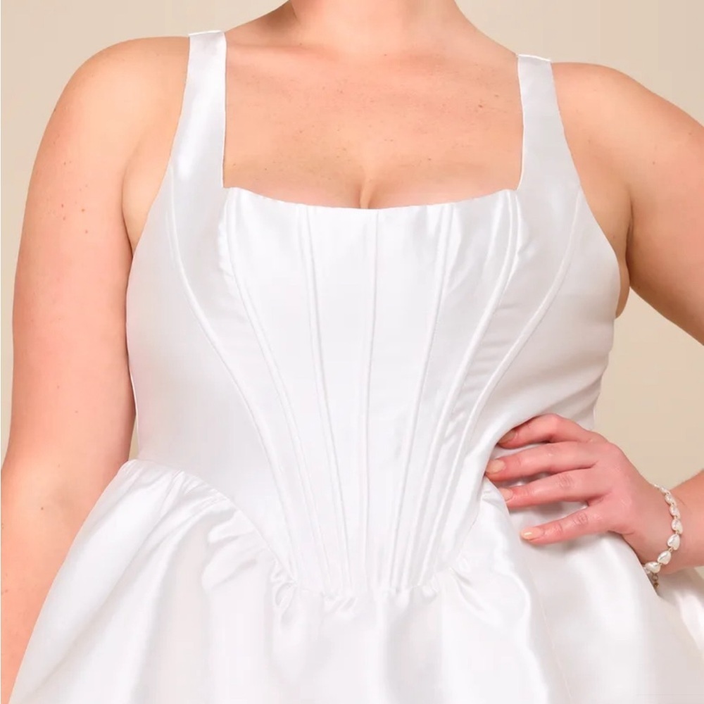 Lulu’s Bubbly Love White Taffeta Corset Mini Dress